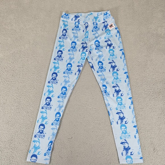 Asaali Jean Co Leggings Womens Small Blue White Mugshot Print Stretch Pants - Picture 1 of 10